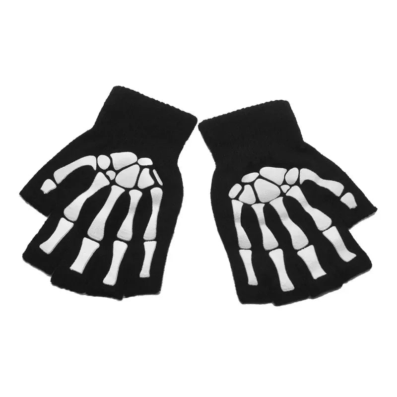 Punk Gloves Unisex Halloween Skeleton Skull Half Finger