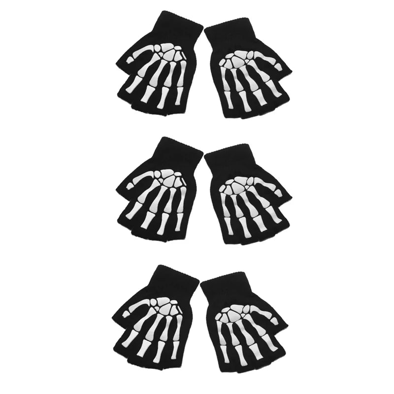 Punk Gloves Unisex Halloween Skeleton Skull Half Finger